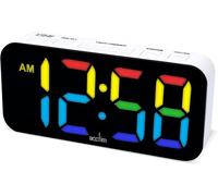 Acctim Jaxon White Digital Alarm Clock, LED Colour Changing Display, USB-C Mains Powered, USB-C Charging Port