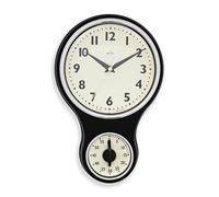 Acctim Kitchen Time Wall Clock Timer Quartz Retro Style Domed Glass Lens Black 20cm
