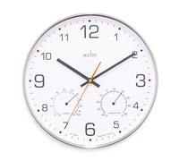 Acctim Komfort Wall Clock Non-Ticking Sweep Metal Case Thermometer Hygrometer Display Brushed Steel 30cm in Metallic Silver Acctim Metallic Silver