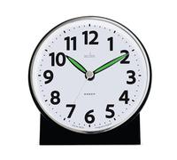 Acctim Micah Alarm Clock, Analogue Display, Non-Ticking, Blue LED Backlight, White (Matt Black)