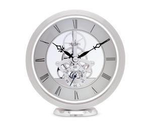 Acctim Millenden Mantel Clock Quartz Polished Metal Floating Effect Glass Front in Silver Acctim Silver