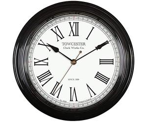 Acctim Redbourn Traditional Quartz Wall Clock. Large Roman Numerals a Metal Case and Spade Hands. Black 30cm Wall Clock