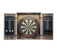 Accudart Match Pro Dartboard Cabinet Set - Official Size - Self Healing Sisal - Modern Style Woodgrain - Two Built-in Dartholders - LED Lighting - Includes Scoreboard, Chalk, Eraser, and Six Darts