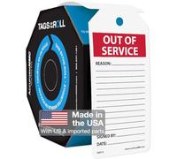 Accuform 100 "Out of Service" Tags by-The-Roll, US Made, PF-Cardstock 6.25" x 3", Red/Black on White, TAR714