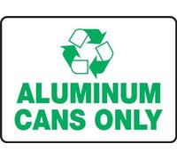 Accuform MPLR534VP Plastic Recycle Sign, "Aluminum CANS ONLY" with Graphic, 7" Length x 10" Width x 0.055" Thickness, Green on White