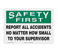Accuform Signs Accuform MGSH904VP Plastic Safety Sign, Legend "SAFETY FIRST REPORT ALL ACCIDENTS NO MATTER HOW SMALL TO YOUR SUPERVISOR", 10" Length x 14" Width x 0.055" Thickness, Green/Black on White