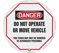Accuform Signs KDD824 STOPOUT Vinyl Steering Wheel Message Cover, OSHA-Style Legend DANGER DO NOT OPERATE OR MOVE VEHICLE - THIS COVER MAY ONLY BE REMOVED BY AUTHORIZED PERSONNEL, 20 Diameter, Red/Black on White by Accuform