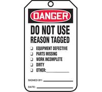 Accuform Signs MDT184CTP Safety Tag, Legend "Danger DO NOT USE Reason Tagged", 5.75" Length x 3.25" Width x 0.010" Thickness, PF-Cardstock, Red/Black on White (Pack of 25)