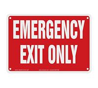 Accuform Signs MEXT586VS Adhesive Vinyl Safety Sign, Legend"Emergency EXIT ONLY", 7" Length x 10" Width x 0.004" Thickness, White on Red