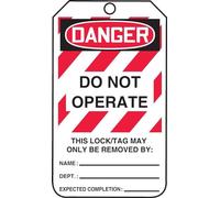 Accuform Signs MLT406CTP Lockout Tag, Legend Danger DO NOT Operate, 5.75" Length x 3.25" Width x 0.010" Thickness, PF-Cardstock, Red/Black on White (Pack of 25)