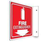 Accuform Signs PSP618 Projection Sign 3D, Legend"FIRE Extinguisher (Arrow)", 6" x 5" Panel, 0.10" Thick High-Impact Plastic, Pre-Drilled Mounting Holes, White on Red