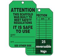 Accuform Signs TRS328CTP Scaffold Status Tag, Legend "ATTENTION THIS SCAFFOLD WAS BUILT TO MEET SAFETY REGULATIONS - IT IS SAFE TO USE", 5.75" Length x 3.25" Width x 0.010" Thickness, PF-Cardstock, Black on Green (Pack of 25)
