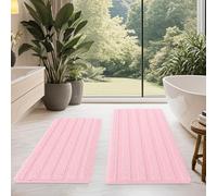 ACCUMTEK Christmas Striped Pink Bathroom Rug Mat Set 2 Piece 32"x20"+24"x17" Ultra Soft, Non Slip Chenille Bath Rugs, Absorbent Plush Shaggy Bath Mats for Bathroom, Bedroom, Kitchen, Shower, Tub
