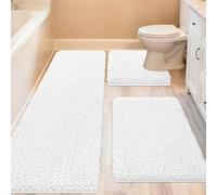 ACCUMTEK Upgrade Extra Large White Bathroom Rug Set 3 Pieces Ultra Soft, Thick Absorbent Bath Mats, Non Slip Chenille Toilet Mat for Bathroom, Bedroom, Kitchen