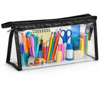 AccuPrints Clear Travel Toiletry Bag, 20 x 8.5 x 12.5 cm, Waterproof PVC Makeup Pouch with Zipper, Set of 1, Black