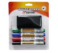 AccuPrints Whiteboard Markers | Set Of 4 Markers And 1 Duster | 4 Assorted Ink Colours | Bold Point Marker Pens With Easily Refillable And Erasable Ink (Big Duster Set) (A3P9)