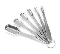Accurate 18/8 Stainless Steel Measuring Spoons, Heavy Duty Good Handle Set of 6 Measuring Spoon with Ring Connector, Silver