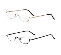 Accurate 2 pairs Portable Half Moon Reading Glasses for Men Women, Round Readers (+1.25Magnification, Black and Golda)