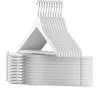 ACCURATE 20PK Strong Wooden Coat Hangers | Non-Slip Trouser bar | 360 Degree Rotatory | Round Trouser Bar | Shoulder Notches | Durable Wardrobe Space Saver - Suitable for Coat, Jacket, Suit-(WHITE)