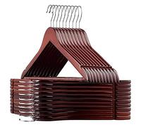 ACCURATE 20PK Strong Wooden Coat Hangers | Non-Slip Trouser bar | 360 Degree Rotatory | Round Trouser Bar | Shoulder Notches | Durable Wardrobe Space Saver- for Coat, Jacket, Suit-(DARK BROWN)