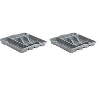 ACCURATE 5 Compartment Plastic Cutlery Holder Tray Drawer Organiser Rack. Durable yet lightweight and easy to clean with a high gloss finish (SILVER) (Pack of 2)