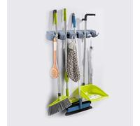 ACCURATE Durable Wall Mounted Mop & Broom Organiser With 5 Position and 6 Hooks | Waterproof | Eco Friendly |Lightweight & Non-toxic Perfect for Kitchen, Toilet, Garage and Workplace (GREY)