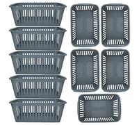 ACCURATE Plastic Handy Storage Baskets (Set of 10, 30CM, Silver) - Durable Ventilated Organizer Bins for Kitchen, Bathroom & Home Storage
