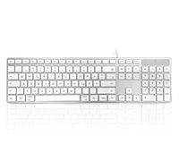 Accuratus 301 MAC German - USB-C Wired Full Size Apple Mac Multimedia German Keyboard with White Square Tactile Keys and Silver Case
