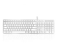 Accuratus 301 MAC USB Type C - USB Type C Wired Full Size Apple Mac Multimedia Keyboard with White Square Tactile Keys and Silver Case - Spanish Mac Layout