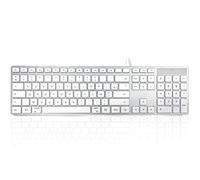 Accuratus 301 MAC USB Type C - USB Type C Wired Full Size Apple Mac Multimedia Keyboard with White Square Tactile Keys and Silver Case - French Mac Layout