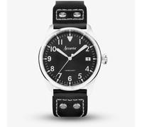 Accurist Mens Aviation 41mm Quartz Watch in Black with Analogue Display, and Black Leather Strap 76004