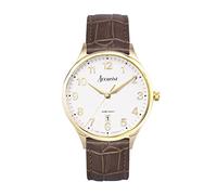 Accurist Classic Mens Analogue Watch 37mm dial Gold Leather Strap | 50 Metres Water Resistance, date display, ion-plated case