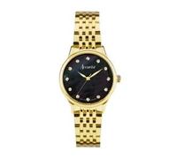 Accurist Dress Ladies 28mm Quartz Watch in Black Mother of Pearl with Analogue Display, and Gold Stainless Steel Strap 77004