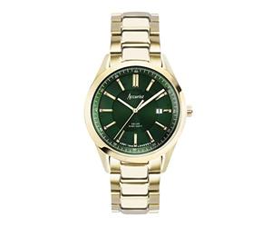 Accurist Everyday Solar Mens 40mm Solar Watch in Green with Analogue Date Display, and Gold Stainless Steel Strap 74018