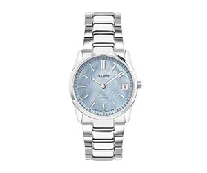 Accurist Everyday Womens Analogue Watch 30mm dial Silver Stainless Steel | 50 Metres Water Resistance, mother of pearl dial, date display, ion-plated case