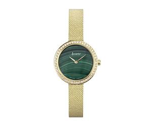 Accurist Jewellery Womens Analogue Watch 28mm Gold Stainless Steel Mesh | 30 Metres Water Resistance, crystal glass, sliding clasp, semi-precious stone detail, ion-plated case
