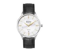 Accurist Mens Classic 37mm Quartz Watch in Silver with Analogue Display, and Black Leather Strap 73004
