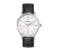 Accurist Men's Classic Black Leather Strap 37mm Watch Silver