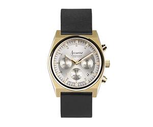 Accurist Origin Mens Analogue Watch 41mm dial Gold Leather Strap | Chronograph with date display, 100 Metres Water Resistance, sunray dial, ion-plated case