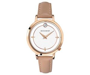 Accurist Women's 35.00 mm Quartz Watch with White Analogue dial and Beige Leather 8358