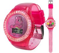 Accutime Care Bears Kids LCD Watch with Glitter Jelly Strap, Iridescent Flashing Bezel, Fun Digital Display, Time Teacher Strap