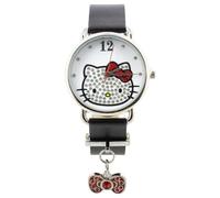 Accutime Hello Kitty Blinged Out Analog Wrist Watch with Black Band and Charm