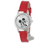 Accutime Kids Disney Mickey Mouse Analog Fashion Watch for Girls & Women, Mickey - Silver Face, Red Strap, Dress