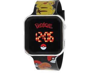 Accutime Kids LED Watch Pokemon Design Large Digital LED Display Adjustable Strap Long Battery Life Auto Shut Off Black