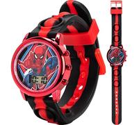 Accutime Marvel Spiderman Children's Digital LCD Wrist Watch with Red, Green and Yellow LED Light Show and Popper Strap for Boys Girls and Toddlers - Perfect for Learning Time and Fun