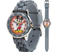 Accutime Mickey Mouse Kids Analog Time Teacher Watch, Easy-Read Dial, Fun Educational Watch, Silicone Strap, Red, White, and Grey Options, Grey, MK1242