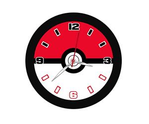 Accutime POK3155-A Pokéball Children's Wall Clock Round Analogue Clock for Learning Time Decoration for Children's Room Battery-Operated Quartz Clock Boys and Girls Black/Red/White, Approx. 25 cm