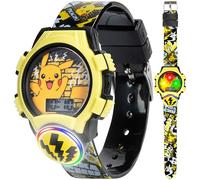Accutime Pokemon Pikachu Digital Watch for Kids with Multicolor Flashing LED Lights, Durable Black and Yellow Plastic Strap - Ideal for Boys and Girls - POK4214AZ, Black and Yellow, Digital Quartz