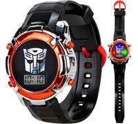 Accutime Transformers LCD Digital Watch for Kids - Iconic Autobot Design Flashing LED Lights Black and Red Durable Strap Comes in Collector Tin Transformers LCD Watch Modern, Transformers Lcd Watch