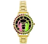 Accutime Wicked Analog Rhinestone-Rimmed Watch with Gold Band